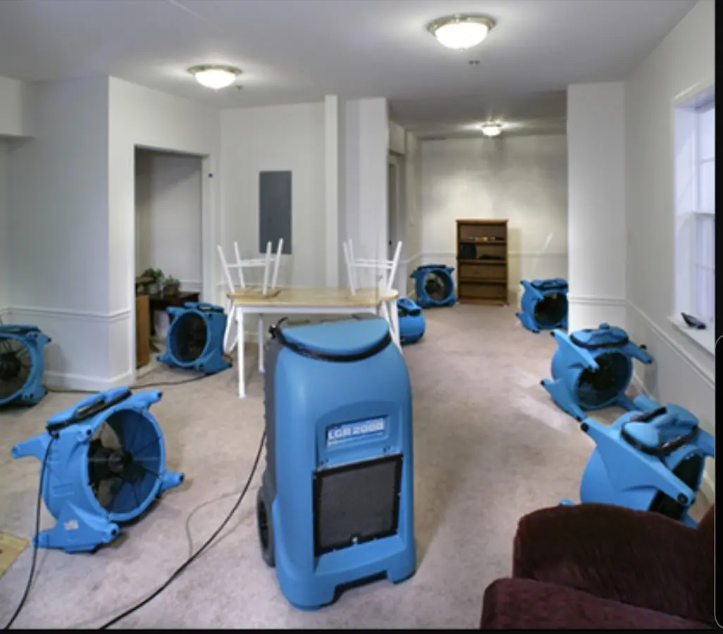 Air movers and dehumidifier setup for Water Damage Restoration in Pearl
